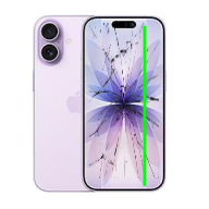 iPhone 17 display with shattered glass and green line